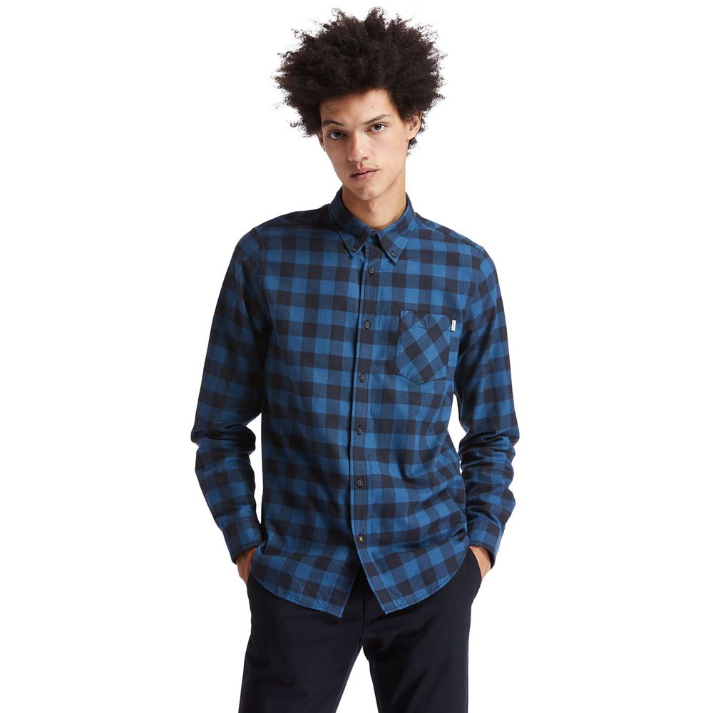 Timberland Πουκαμισα Ανδρικα Σκουρο Μπλε - Nashua River Long-Sleeve Flannel Check - Greece 1524976-G